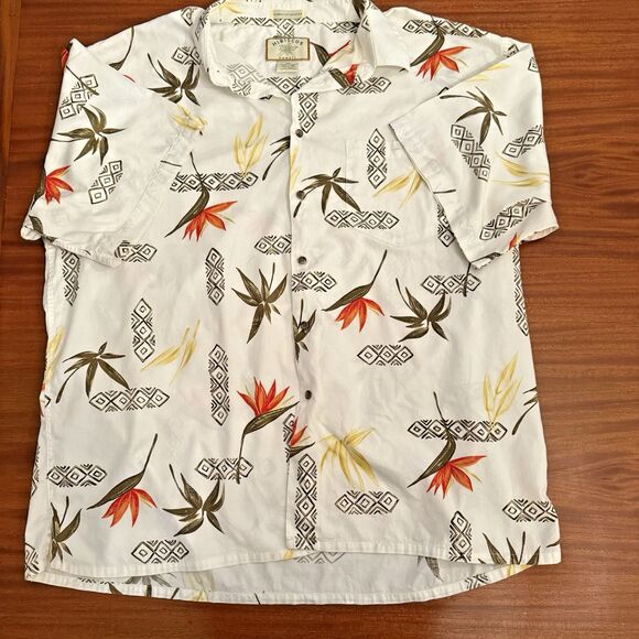 Hibiscus Hawaii Other - Hibiscus Hawaii Shirt Mens XXL Hibiscus 100% Cotton Sateen White Yellow Orange